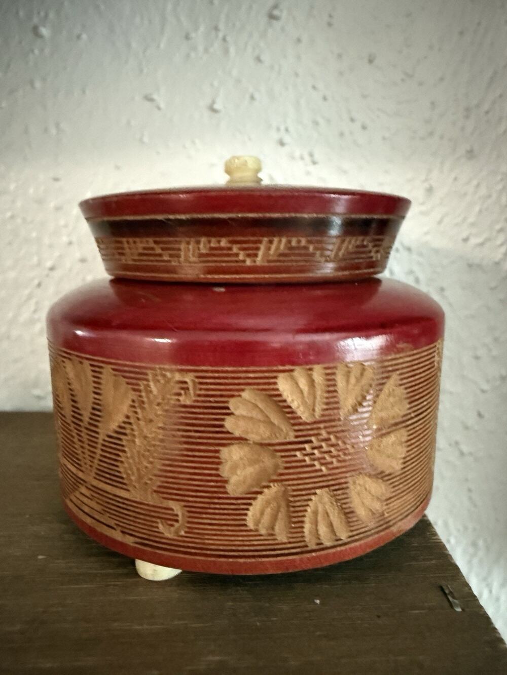 Vintage Toluca Mexico Tobacco Handcarved Wood Snuff Box Trinket Folk Art Inlay